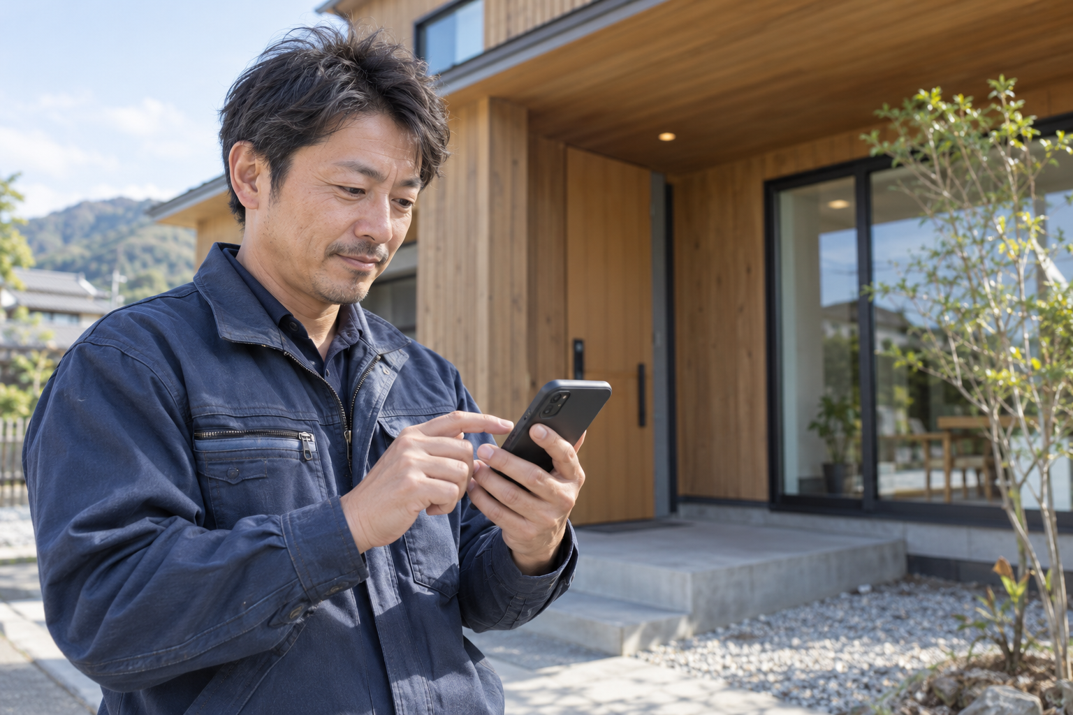 建築・工務店の担当者がスマホを使う利用イメージ